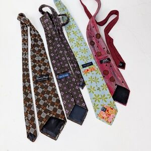 Bundle of 4 Ties Silk Ted Baker 70’s Abstract Floral Blue Green Colourful Tie